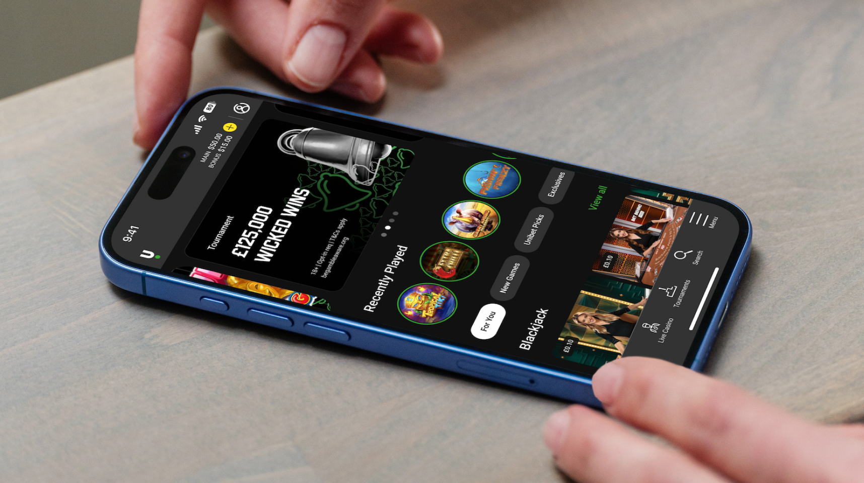 Casino app on a table